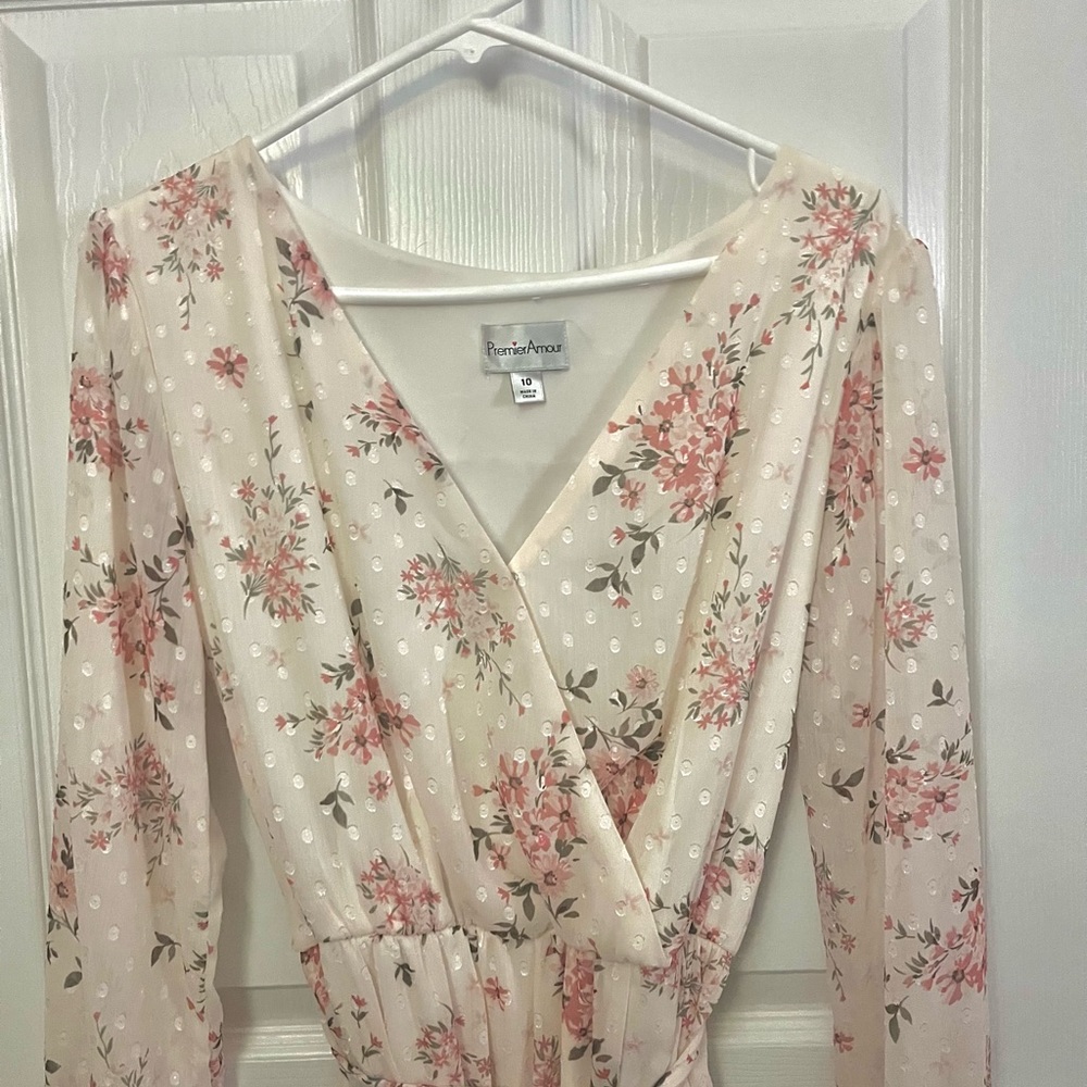 Premier Amour Women's Long Sleeve Floral Maxi Dress, Size: 10, Cream Blush